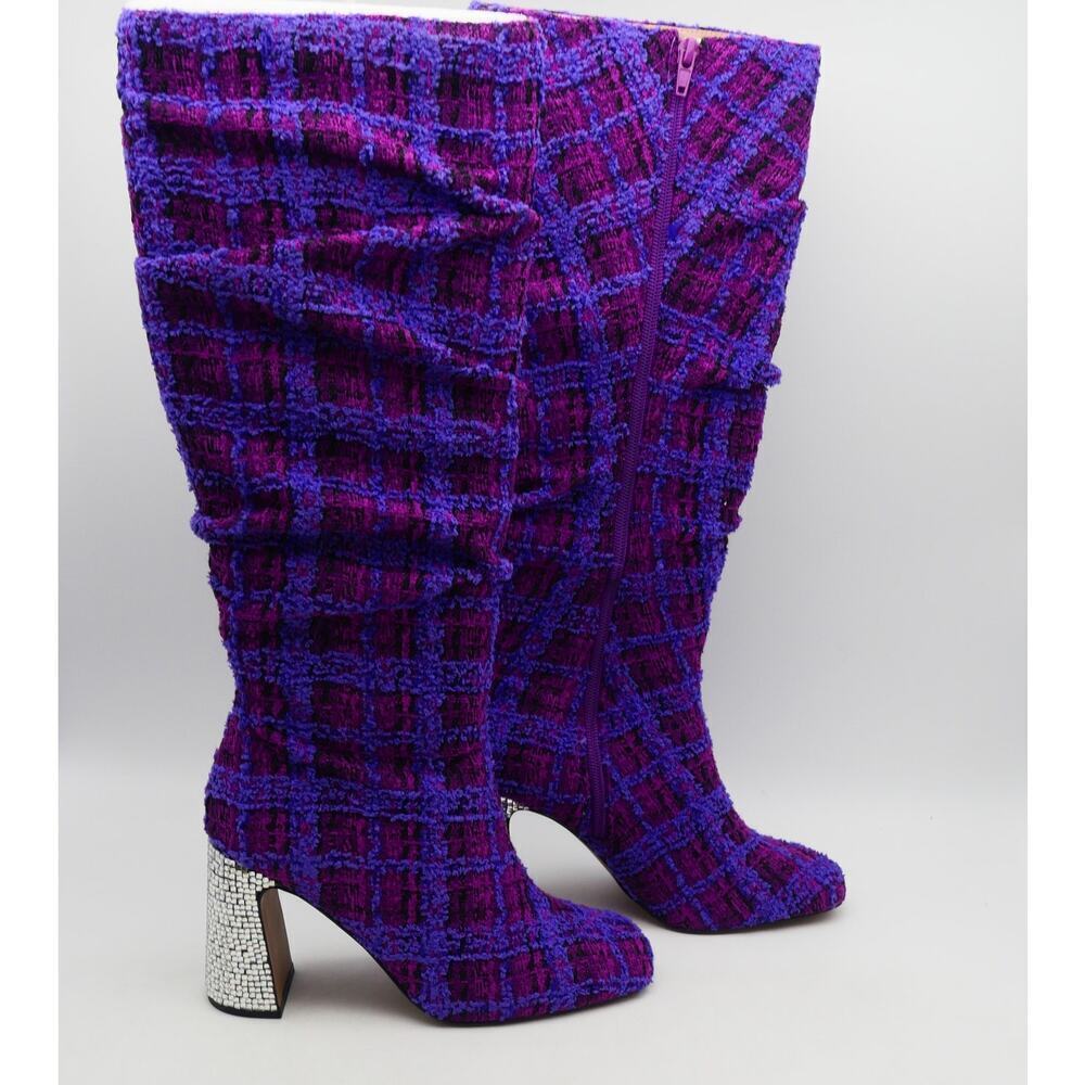 NEW Betsey Johnson Women's 6 Declaan Tall Boots Purple Tweed Rhinestone Heels - Picture 5 of 13